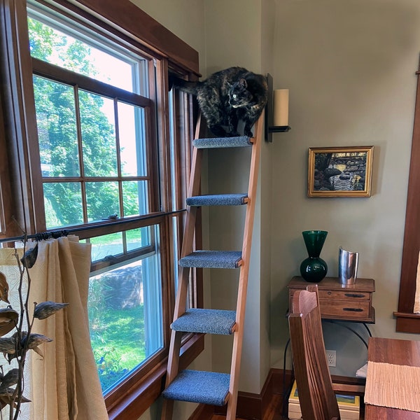 Cat Ladder - 7 Step Cherry Hardwood | Movable Cat Perch – Always Somewhere New to Climb & Explore | Handcrafted, High-Quality Pet Furniture