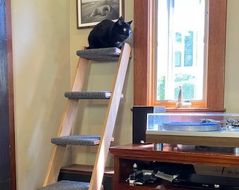 Cat Ladder - 5 Step Cherry Hardwood | Durable Carpet Pads to Grip and Scratch | High-Quality Cat Furniture that Looks Like Your Furniture