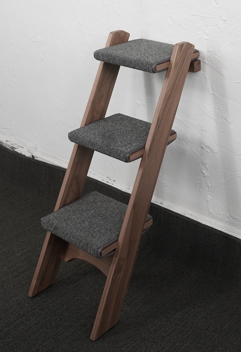 Cat Ladder - 3 Step Walnut Hardwood | Handcrafted High-Quality Ladder for Cats | Beautifully Designed Pet Furniture Complements Any Décor image 2