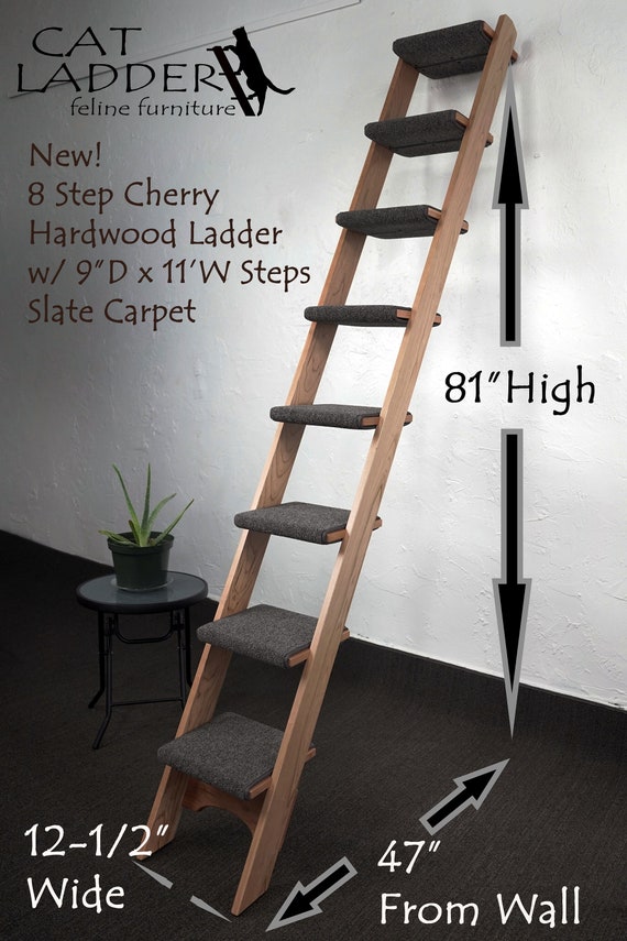 Cat Ladder 8 Step Cherry Hardwood Lets Cats Climb Indoors to Reach
