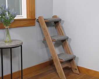 Cat Ladder - 3 Step Walnut Hardwood | Handcrafted High-Quality Ladder for Cats | Beautifully Designed Pet Furniture Complements Any Décor