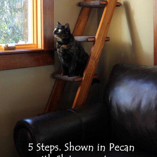 Cat Ladder - 5 Step Pine, Customizable | Durable Carpet Pads to Grip and Scratch | High-Quality Cat Furniture that Looks Like Your Furniture