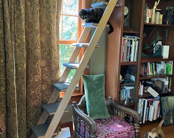 Cat Ladder - 8 Step Cherry Hardwood | Lets Cats Climb Indoors to Reach New Heights for New Sights | Contemporary Handcrafted Pet Furniture
