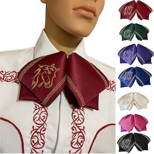 Hello Mariachi, Moño Rojo bordado, Mexican Bow, charro, Bow Tie, embroidery, accesorios para mariachi sombrero