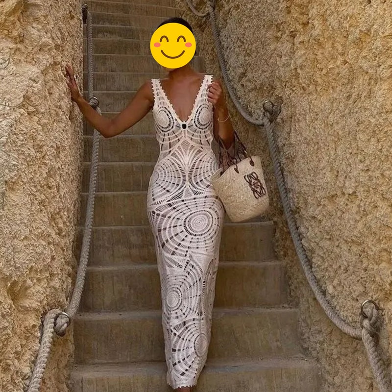 SEXY CROCHET HOLLOW CARVED MAXI DRESS