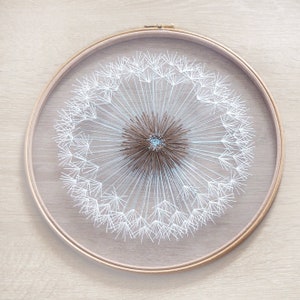 Large "Make a Wish" Dandelion Tulle Embroidery Hoop Art. Bohemian Wedding Decor Hand Embroidery by Velvet Meadow. Size 12"