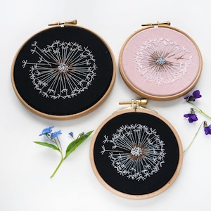 Make a Wish Dandelion Embroidery Hoop Art - Bridesmaid, Housewarming Gift - Botanical Home Wall Art Decor - Velvet Meadow- READY TO SHIP