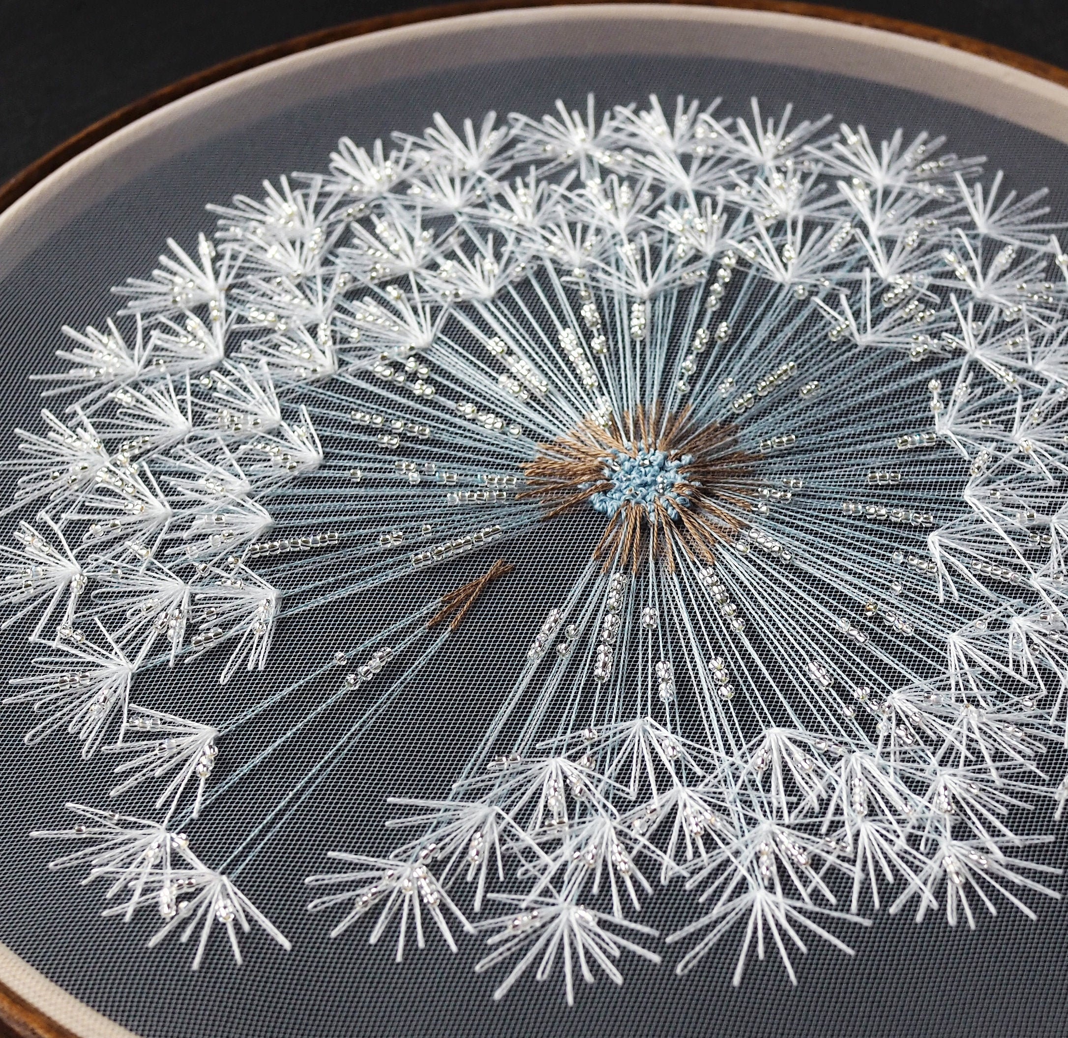 Exquisite Hand Embroidered Dandelion in a Dew on Tulle. Etsy