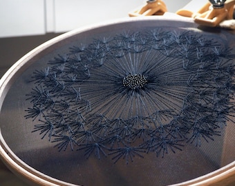 Black  Dandelion Tulle Embroidery Hoop Wall Hanging - Bridesmaid, Housewarming Gift - Hand Embroidery by Velvet Meadow