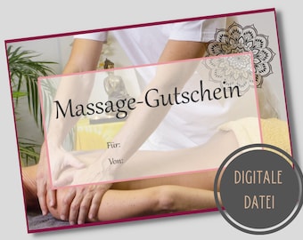 digitaler Massage-Gutschein - Vorlage zum Ausdrucken. Download. Gutschein. Postkarte. Coupon