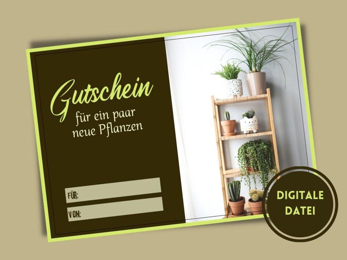 Digitaler Pflanzen Gutschein Vorlage zum Ausdrucken. Etsy.de