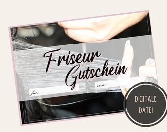 digitaler Friseur Gutschein - Vorlage zum Ausdrucken. Download. Einladung. Postkarte. Coupon