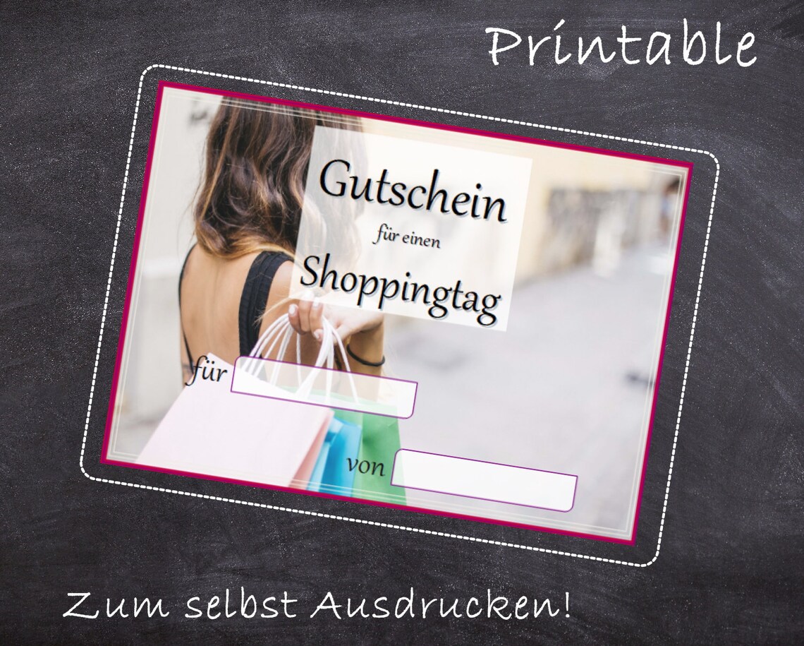 PDF Shoppingtag Gutschein Vorlage zum Ausdrucken. | Etsy