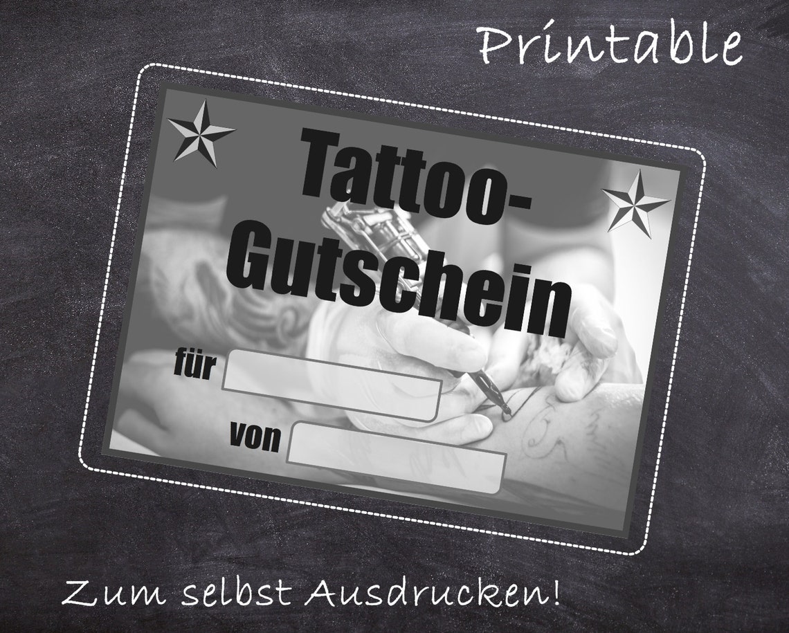 Digitaler Tattoo Gutschein Vorlage Zum Ausdrucken. Download. Etsy