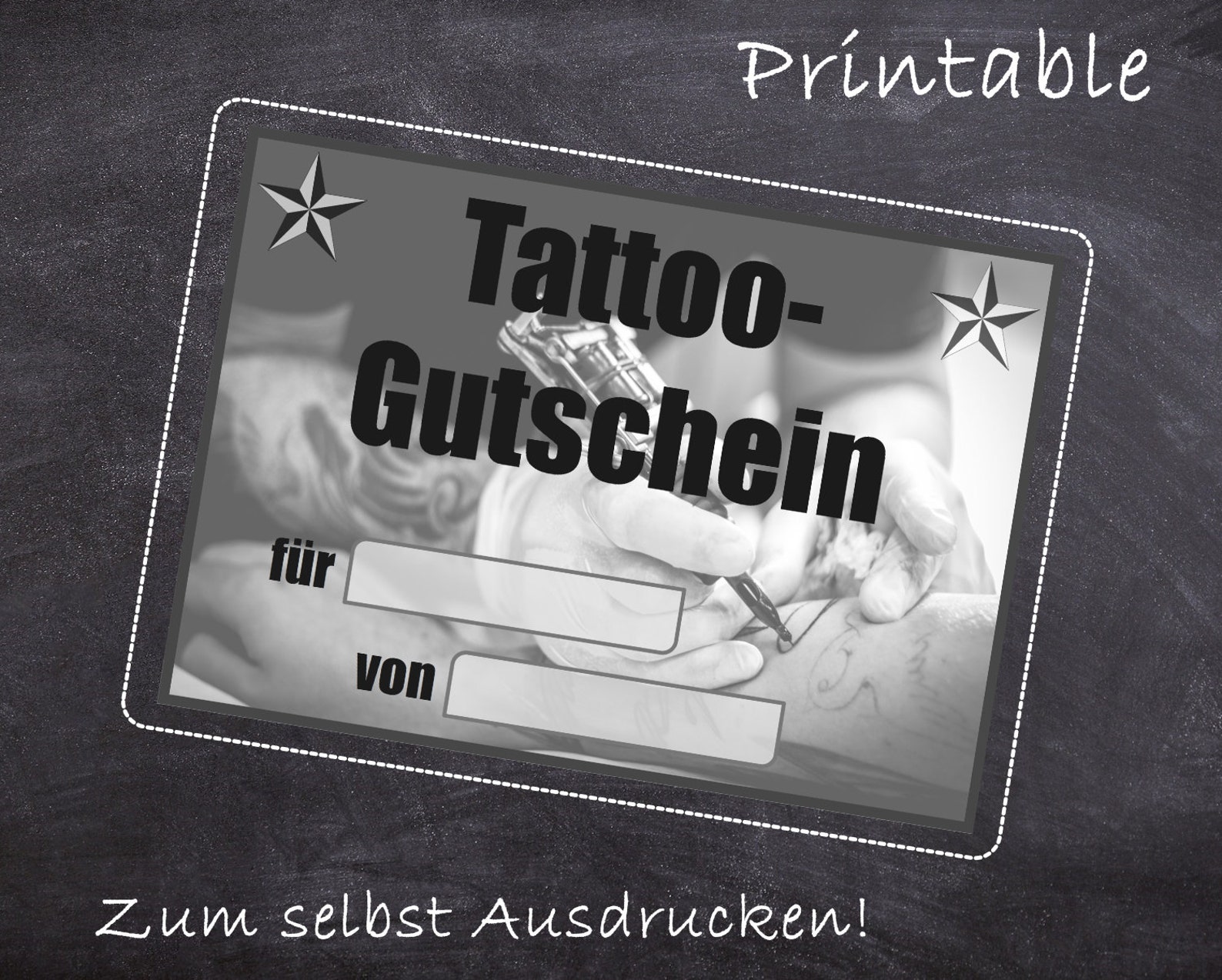 Digitaler Tattoo Gutschein Vorlage zum Ausdrucken. Download. Etsy