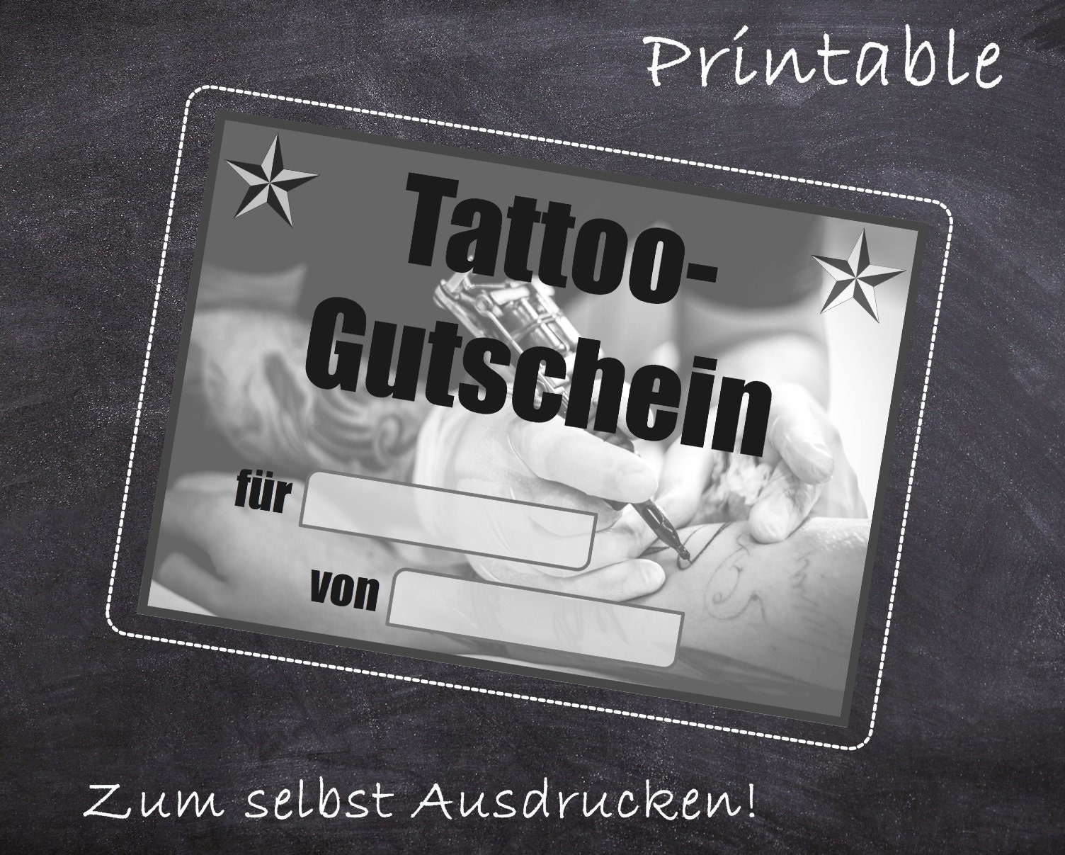 PDF Tattoo Gutschein Vorlage zum Ausdrucken. Download. | Etsy