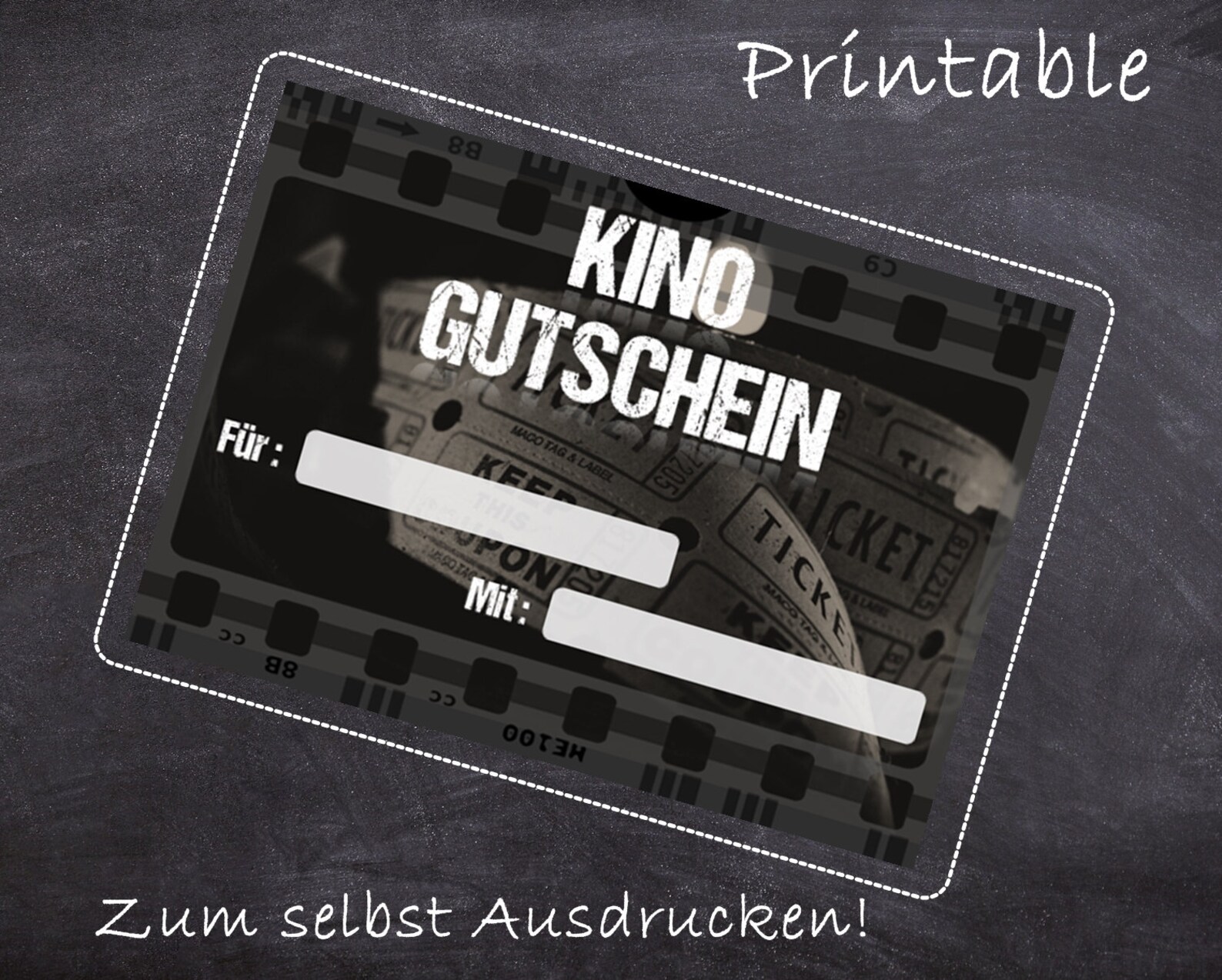 Printable Kino Gutschein zum ausdrucken. PDF. Einladung. - Etsy
