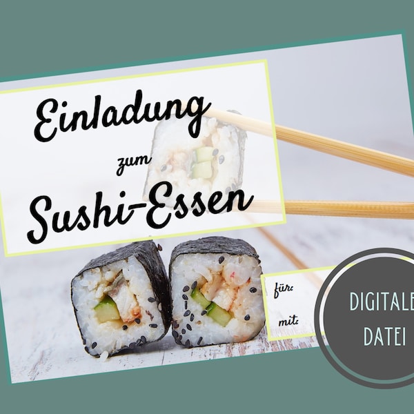 digitale Einladung zum Sushi-Essen- Vorlage zum Ausdrucken. Download. Einladung. Postkarte. Coupon