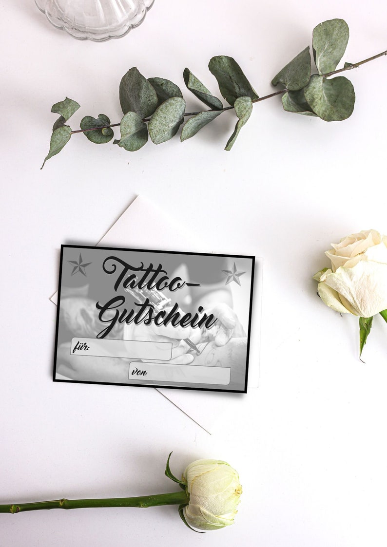 digitaler Tattoo Gutschein Vorlage zum Ausdrucken. Download. Einladung. Postkarte. Coupon zdjęcie 2