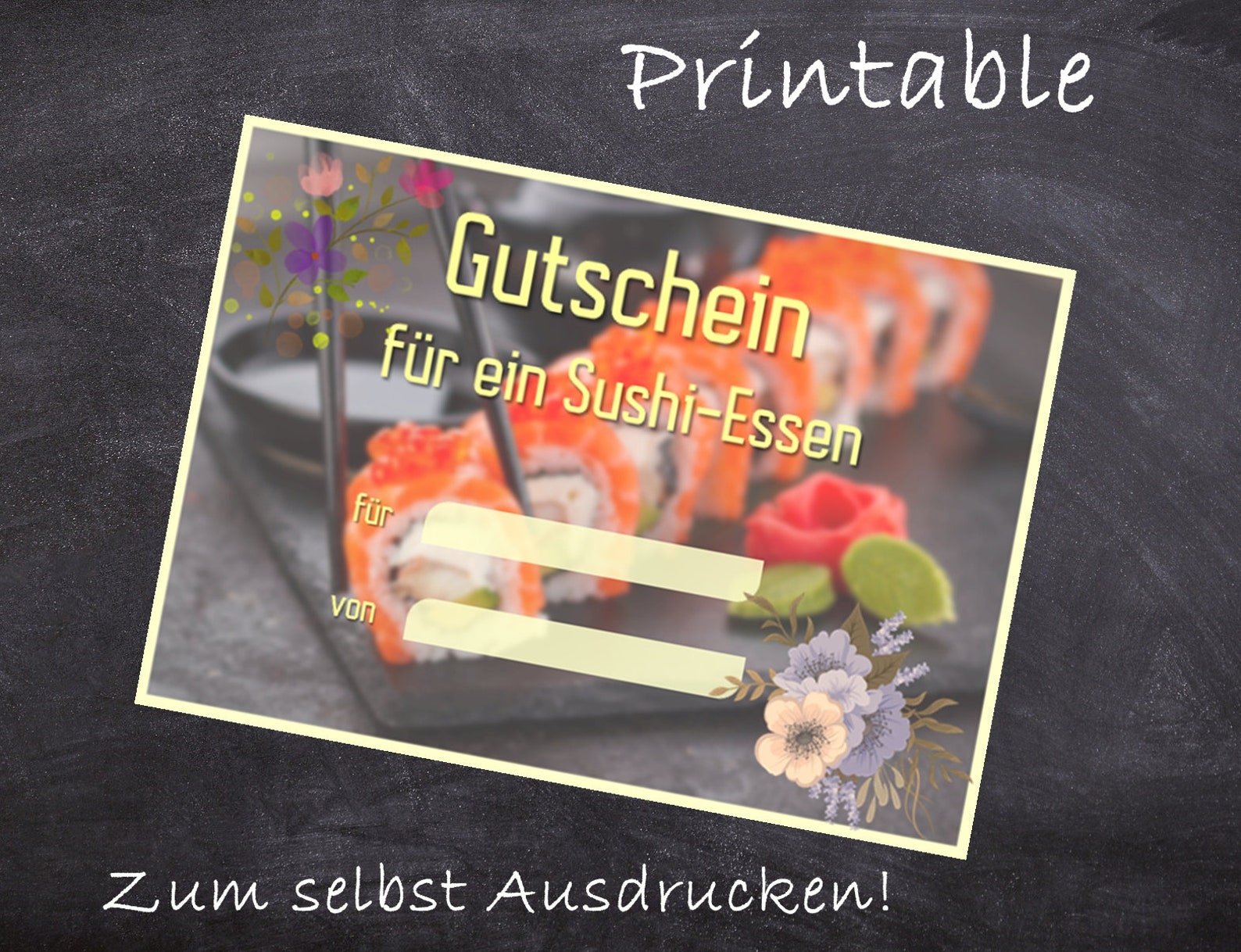 Digitaler Sushi Gutschein Vorlage Zum Ausdrucken. Download. - Etsy