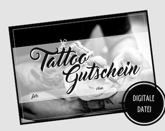 digitaler Tattoo Gutschein - Vorlage zum Ausdrucken. Download. Einladung. Postkarte. Coupon