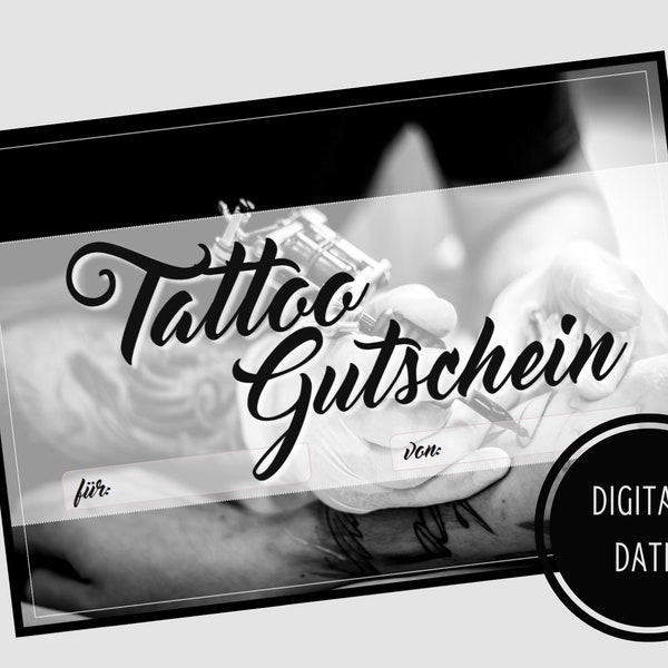 digitaler Tattoo Gutschein - Vorlage zum Ausdrucken. Download. Einladung. Postkarte. Coupon