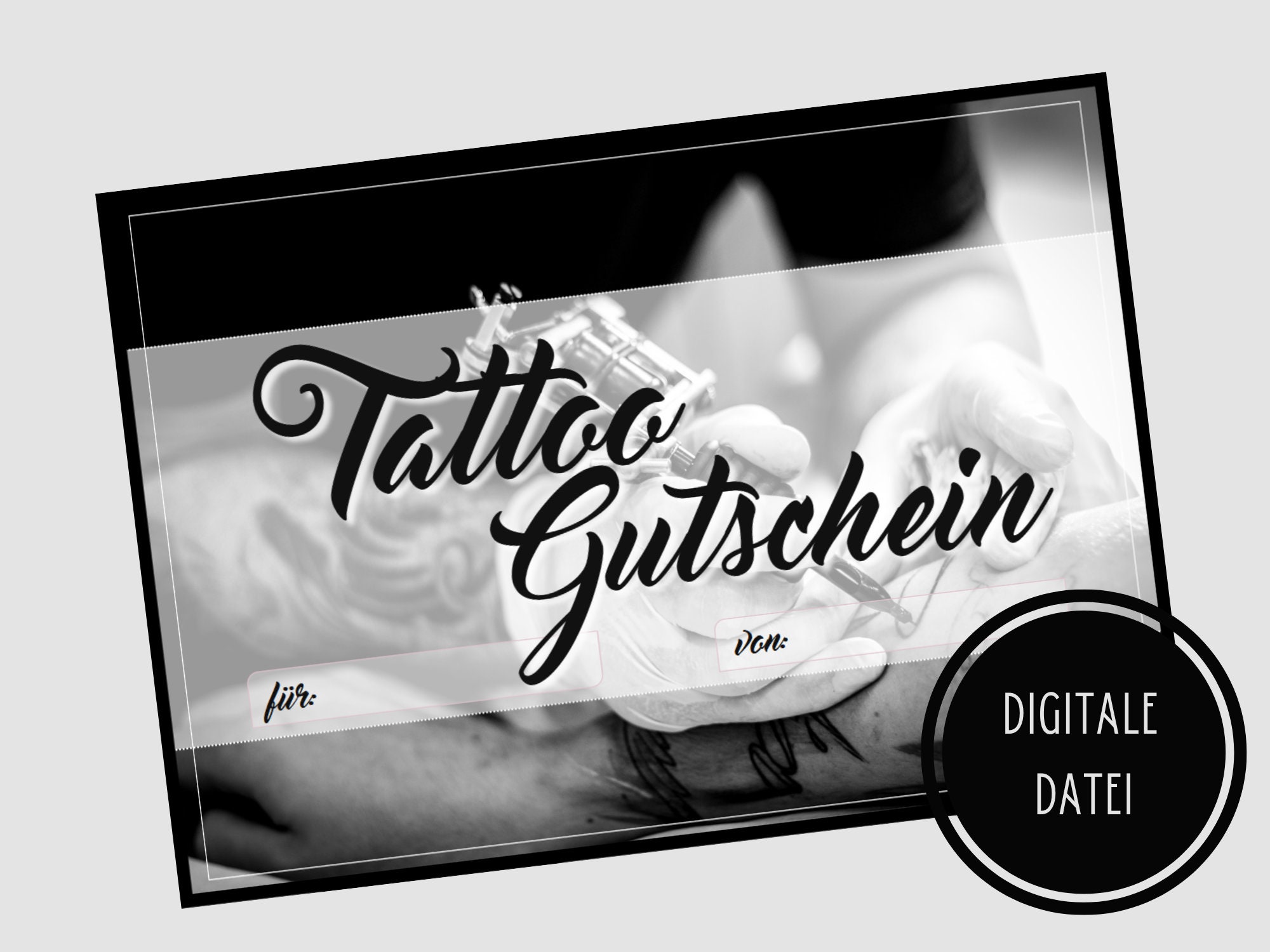 Digitaler Tattoo Gutschein Vorlage zum Ausdrucken. Download. Einladung