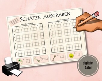 digitales Spiel "Schätze ausgraben" - Vorlage zum Ausdrucken. Download. Schiffe versenken