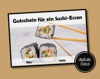 digitaler Sushi-Gutschein - Vorlage zum Ausdrucken. Download. Einladung. Postkarte. Coupon