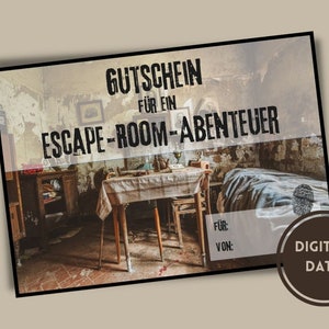 digitaler Escape-Room Gutschein // Vorlage zum Ausdrucken // last minute Geschenkidee