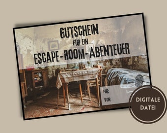 digitaler Escape-Room Gutschein // Vorlage zum Ausdrucken // last minute Geschenkidee