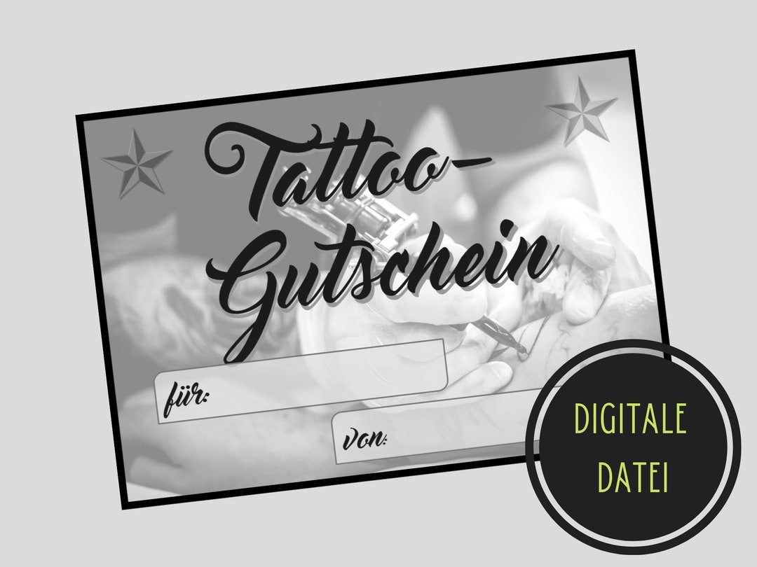 Digitaler Tattoo Gutschein Vorlage zum Ausdrucken. Download. Einladung