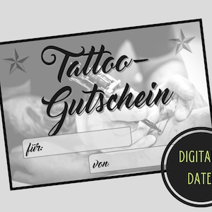 digitaler Tattoo Gutschein Vorlage zum Ausdrucken. Download. Einladung. Postkarte. Coupon zdjęcie 1