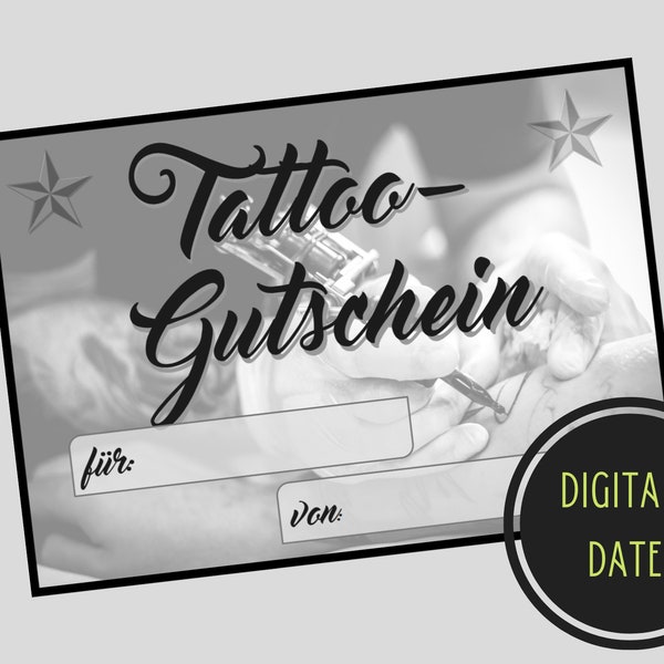 digitaler Tattoo Gutschein - Vorlage zum Ausdrucken. Download. Einladung. Postkarte. Coupon