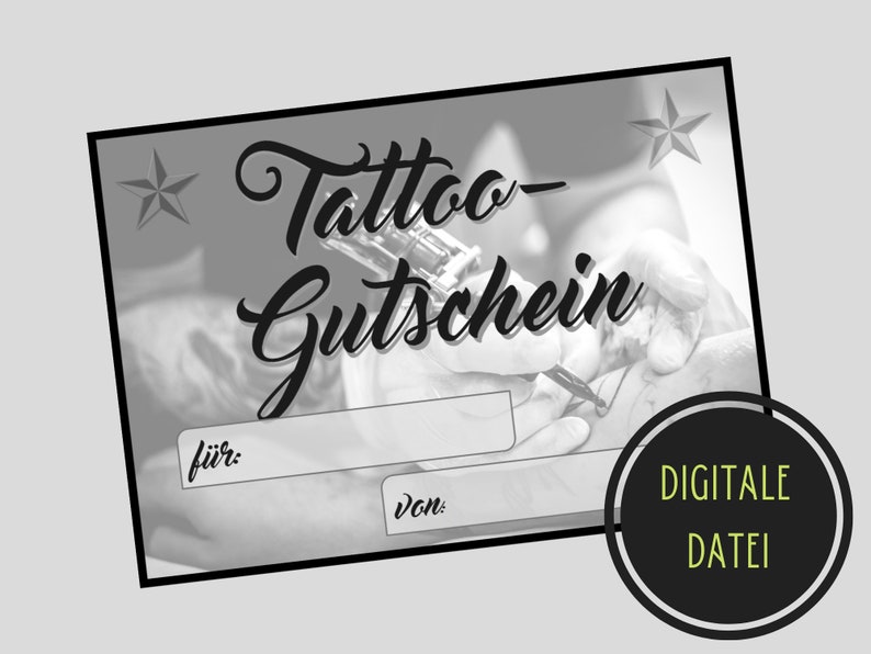 digitaler Tattoo Gutschein Vorlage zum Ausdrucken. Download. Einladung. Postkarte. Coupon zdjęcie 1