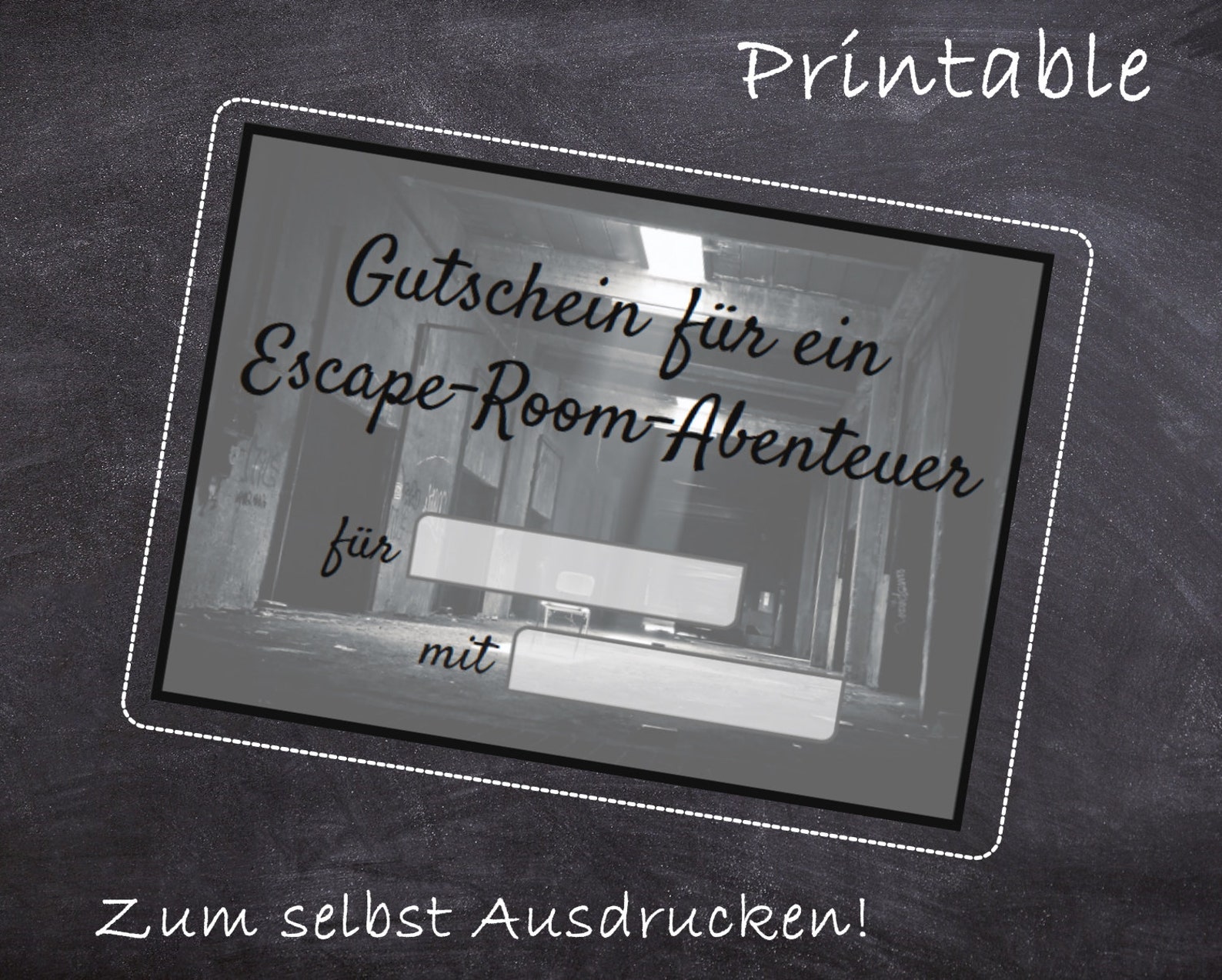 Digitaler EscapeRoom Gutschein Vorlage zum Ausdrucken. Etsy