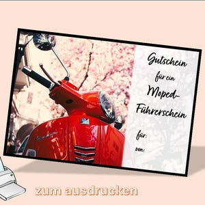 digitaler Moped-Führerschein Gutschein // Vorlage zum Ausdrucken // last minute Geschenkidee