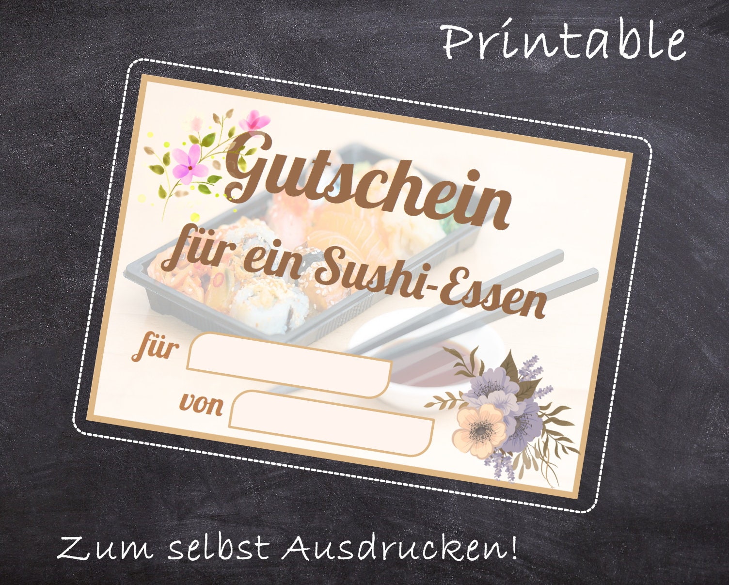 Pdf Sushi Gutschein Template Zum Ausdrucken Download Etsy
