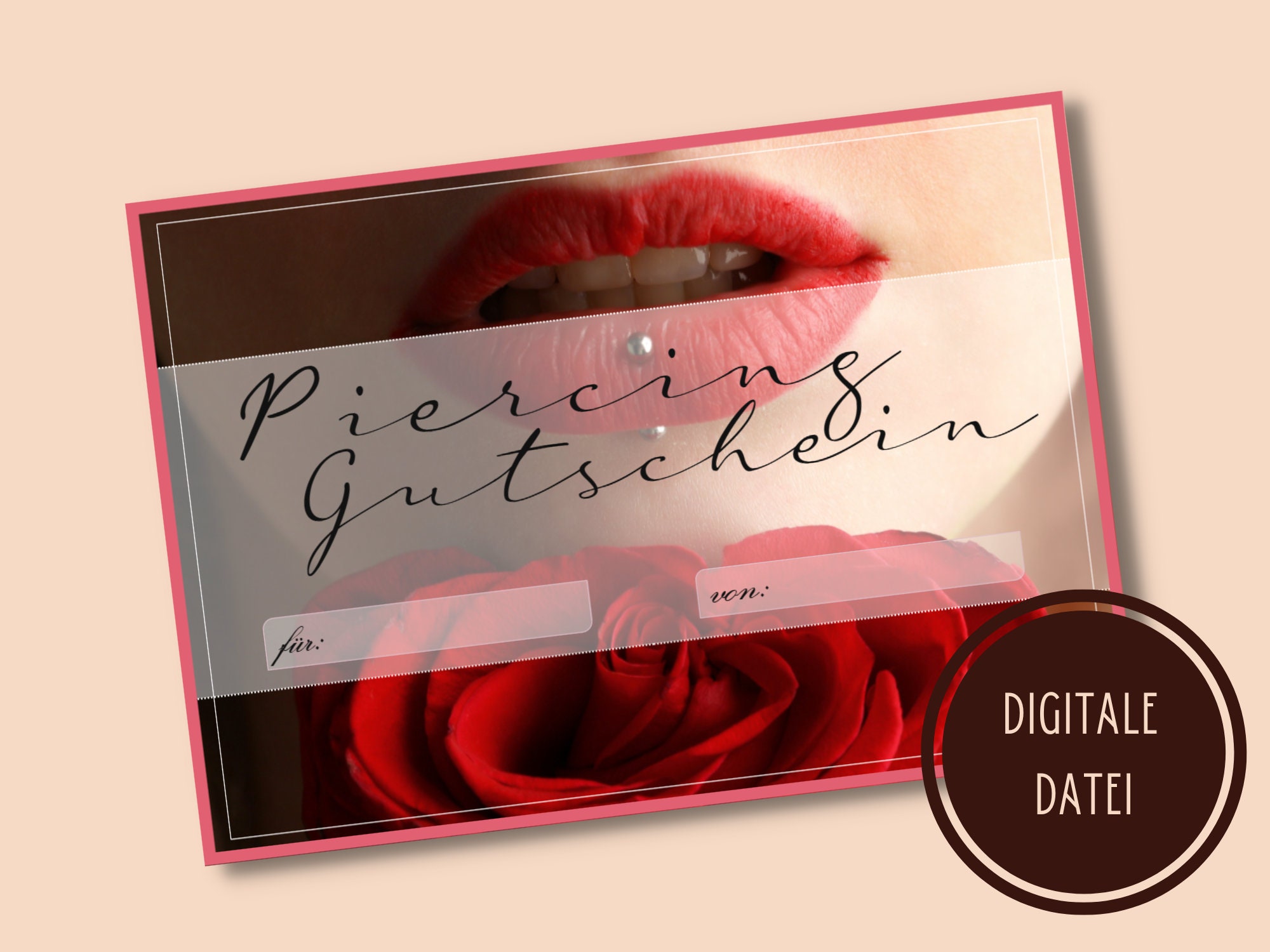 Digitaler Piercing Gutschein Vorlage zum Ausdrucken. Download