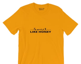 sweet like honey, pretty graphic tees, gold shirt, kubitees, black and gold shirt, gold shirt women, melanin shirt, black girl magic shirt