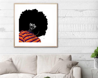 AFRICAN ART NADIRA - Black African American Afrocentric Woman Artwork Print For Nigerian Girl Art Wall Home Decor, Kubitees
