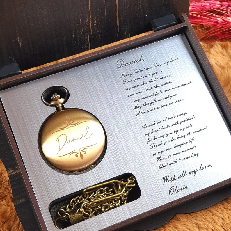 Reloj de bolsillo con caja de metal personalizado en caja de regalo, el regalo perfecto para hombres, padrinos de boda y papá, regalo de aniversario ideal para regalo de Navidad imagen 5