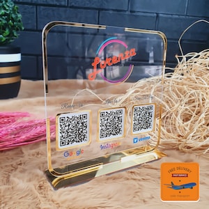 Social Media QR Code Sign - Multi QR Code Business Sign | Custom Logo Payment Sign | Payment Method and Social Media Display