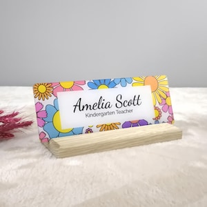Custom Desk Name Plate: Walnut Wood Base, Acrylic Office Decor
