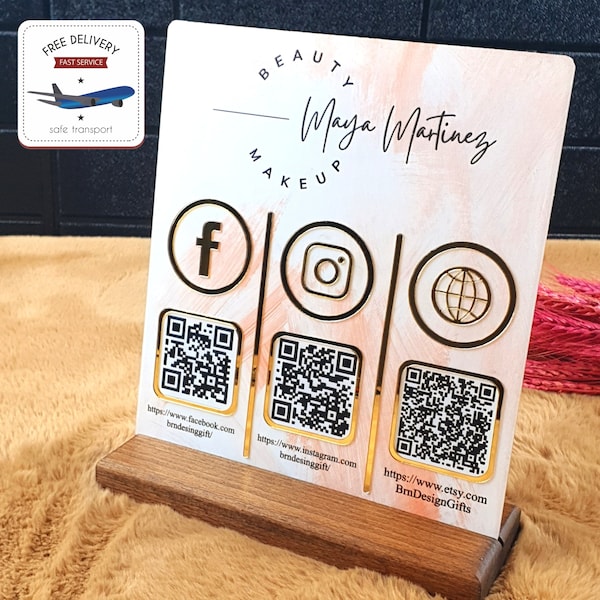 Multi QR code Business Social Media Sign | Instagram , Facebook , Web Social Media Sign | Beauty QR code Sign | Social Media QR Code Sign