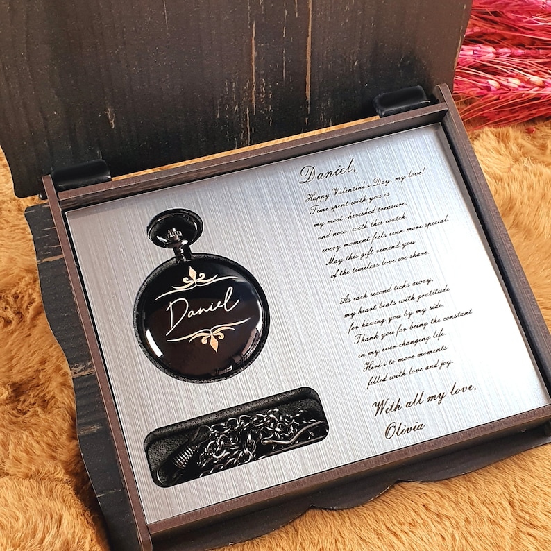 Personalized Metal Case Pocket Watch in Gift Box The Perfect Gift for Men,Groomsmen, and Dad,Anniversary Gift Ideal for Christmas Gift image 4