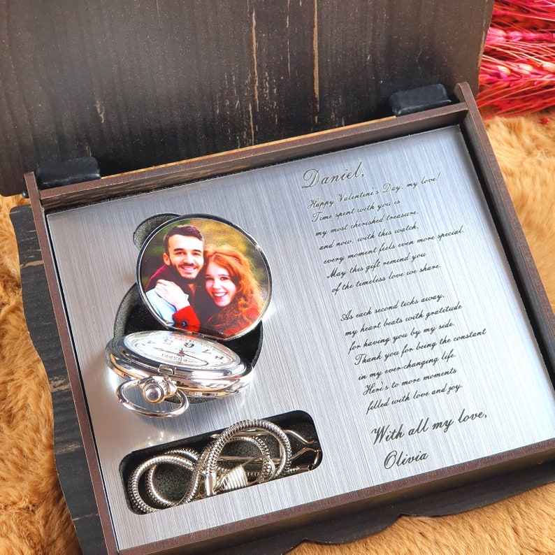 Reloj de bolsillo con caja de metal personalizado en caja de regalo, el regalo perfecto para hombres, padrinos de boda y papá, regalo de aniversario ideal para regalo de Navidad imagen 6