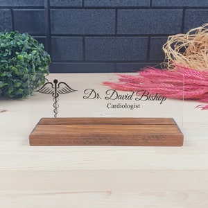 Personalized Doctor Gift: Acrylic Desk Name Plate with Medical Logo