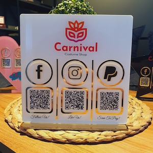 Multi QR code Business Social Media Sign | Instagram Facebook Zelle Venmo Cashapp QR Code Sign