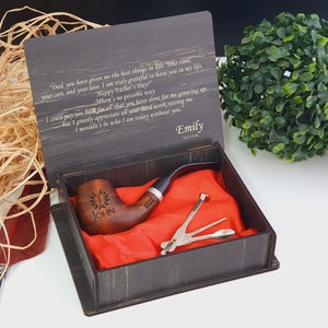 Custom Pipe Gift Set , Gift For Dad , Personalized Pipe, Cleaning Spoon and Cotton Cleaning Brush, in a Wooden Gift Box.